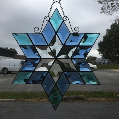 MMS 9000 Teal and Blue Bevel Cluster Finished Stained Glass Project Panel