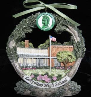 Decatur Lakeview High School Christmas ornament on stand