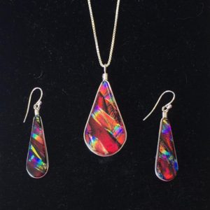 Fused Glass Iridescent Necklace and Earrings