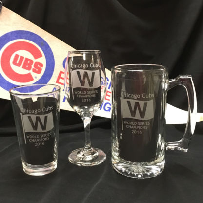 Chicago Cubs World Series Champions Etched Glassware