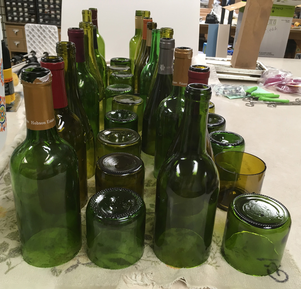 Cut Wine Bottles on the Table