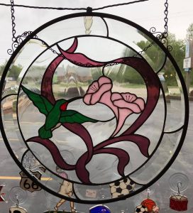 Stained glass hummingbird panel