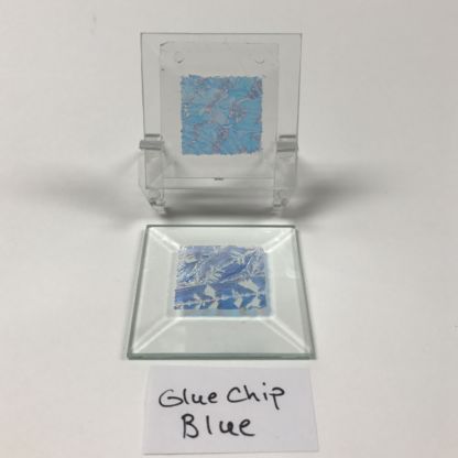 Blue dichroic glue chip 2" x 2" square glass stock bevel