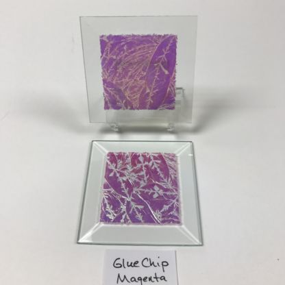 Magenta dichroic glue chip 3" x 3" square glass stock bevel