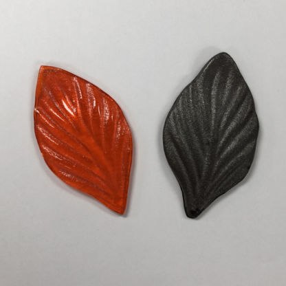 LF-3 Glass Leaf Iron Kiln Mold w/ Red Glass Example
