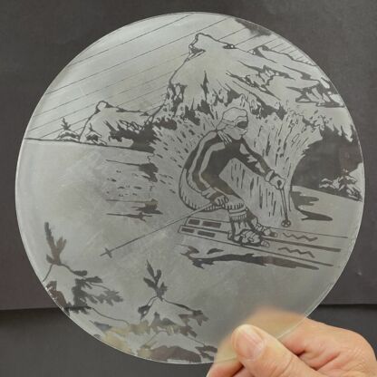 Etched Downhill Skier Medallion S01