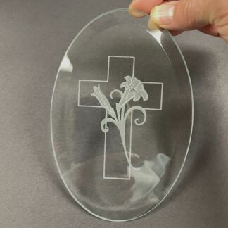 Engraved Clear Oval Bevel - Cross w/ Lily #613
