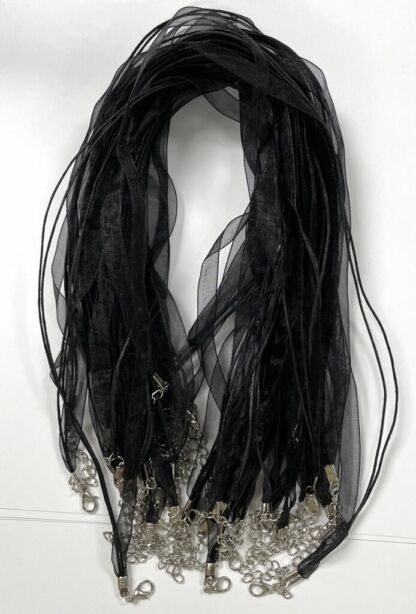 18" Organza Ribbon & Cord Necklace Black- 10 pc. JL48A