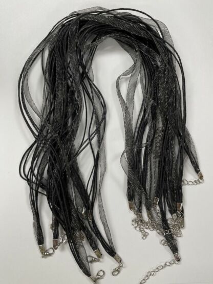 18" Organza Ribbon & Cord Necklace Black/Grey- 10 pc. JL48B