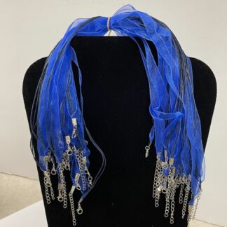 18" Organza Ribbon & Cord Necklace Blue - 10 pc. JL50