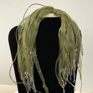 18" Organza Ribbon & Cord Necklace Olive Green - 10 pc. JL52