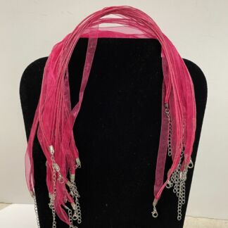 18" Organza Ribbon & Cord Necklace Pink- 10 pc. JL53