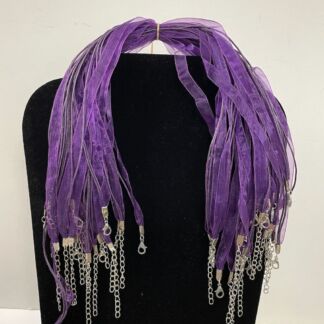 18" Organza Ribbon & Cord Necklace Dk Purple- 10 pc. JL54