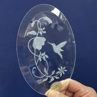 Sandblasted Clear Oval Bevel - #800 Hummingbird w/ Flower