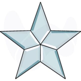Five-pointed light blue star badge with a faceted, gem-like surface and dark outline.