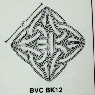 Intricate diamond-shaped Celtic knot with interwoven bands, labeled BVC BK12.