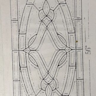 Vertical stained-glass panel with an oval central motif and geometric border (21 1/2" x 56").