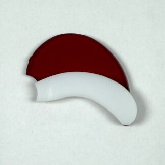 Abstract close-up of a red curved arc with a white curved tail on a pale background.