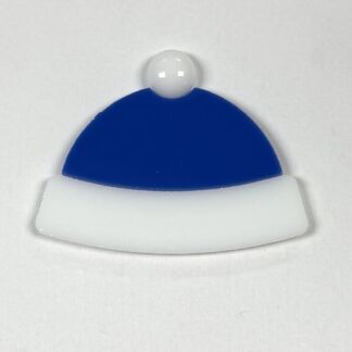 Clay Christmas hat ornament: blue semicircular cap with a white fluffy brim and a white pom-pom on top.