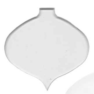White, leaf-shaped balloon silhouette with a small neck at the top on a white background, conveying a single abstract shape.