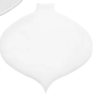 Abstract white teardrop-shaped form on a plain white background, no color or detail visible