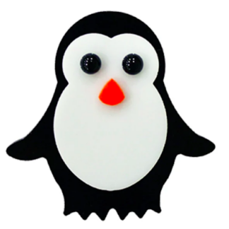 Cute penguin-shaped foam craft with black body, white belly, and orange beak.