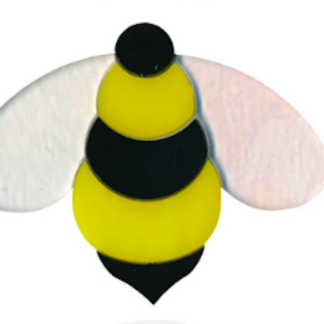 Craft bee figure with a yellow body, black stripes, and white wings on a white background