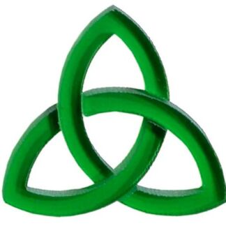 Green trefoil knot formed by three interwoven loops in a triangular shape
