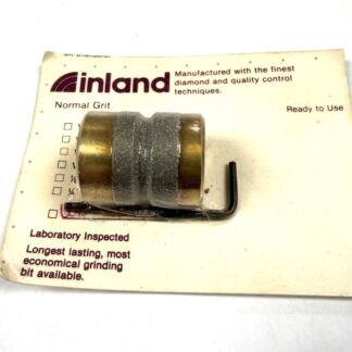 Cylindrical diamond grinding bit resting on Inland packaging labeled 'Normal Grit' and 'Ready to Use'.