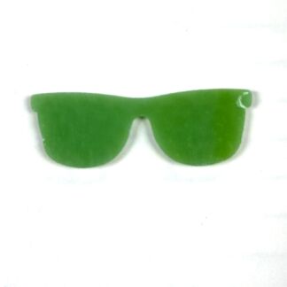 Bright green novelty sunglasses on a white background with a single bridge shape.